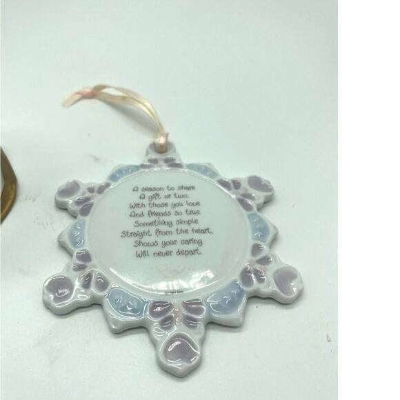 Two Precious moments Christmas Ornaments Glass bell, ceramic snowflake. - Picture 3 of 5